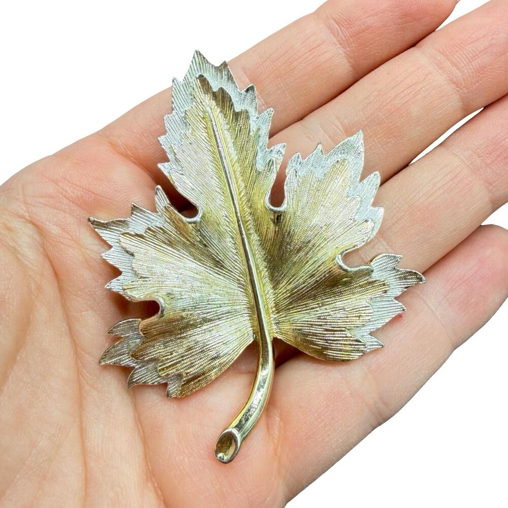 Vintage Sarah Coventry Gold and silver tone Layered Leaf Brooch Fall Jewelry